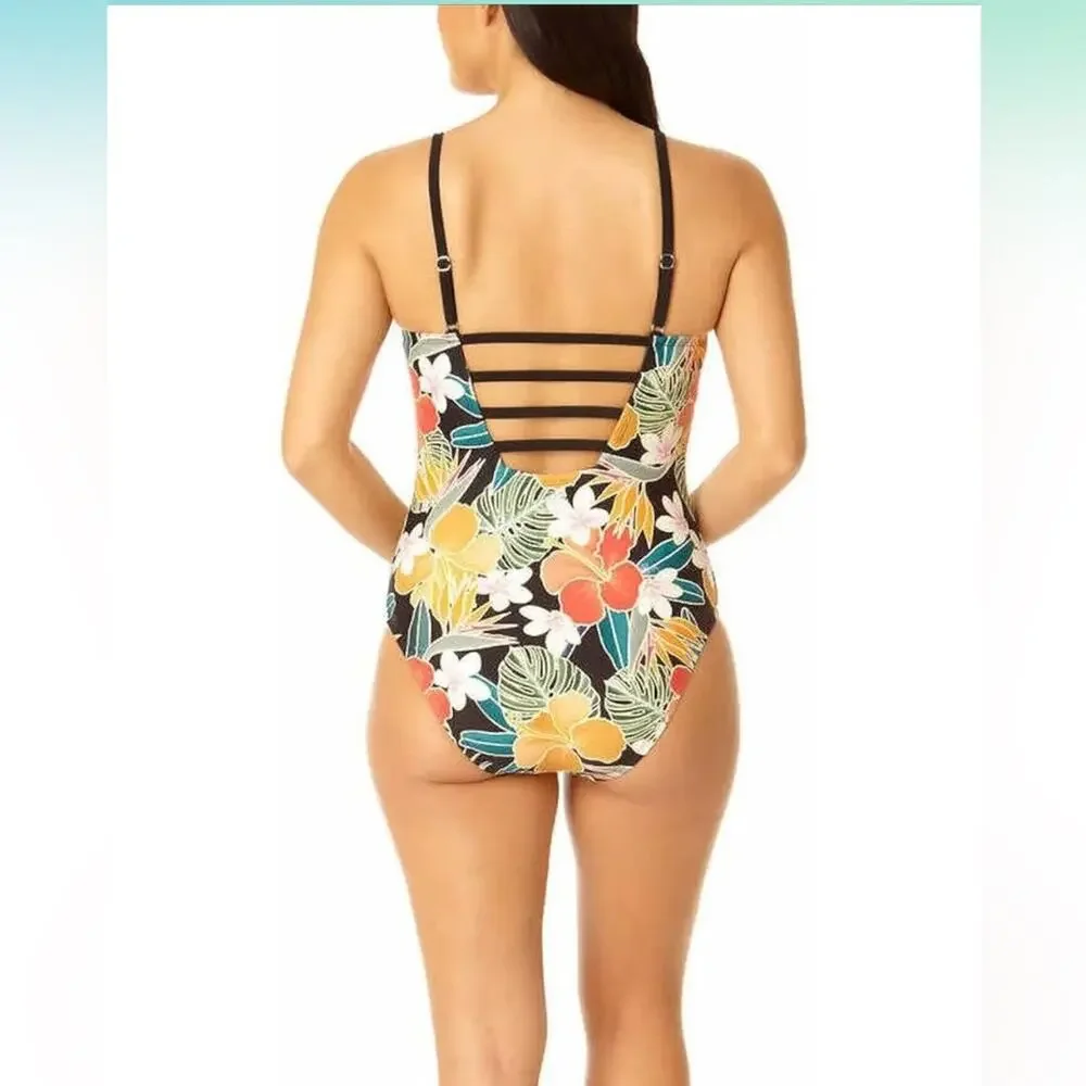 Hurley Caribbean Dreamin Black Tropical One Piece Swimsuit NWT XS Style 1603047 - Picture 2 of 8
